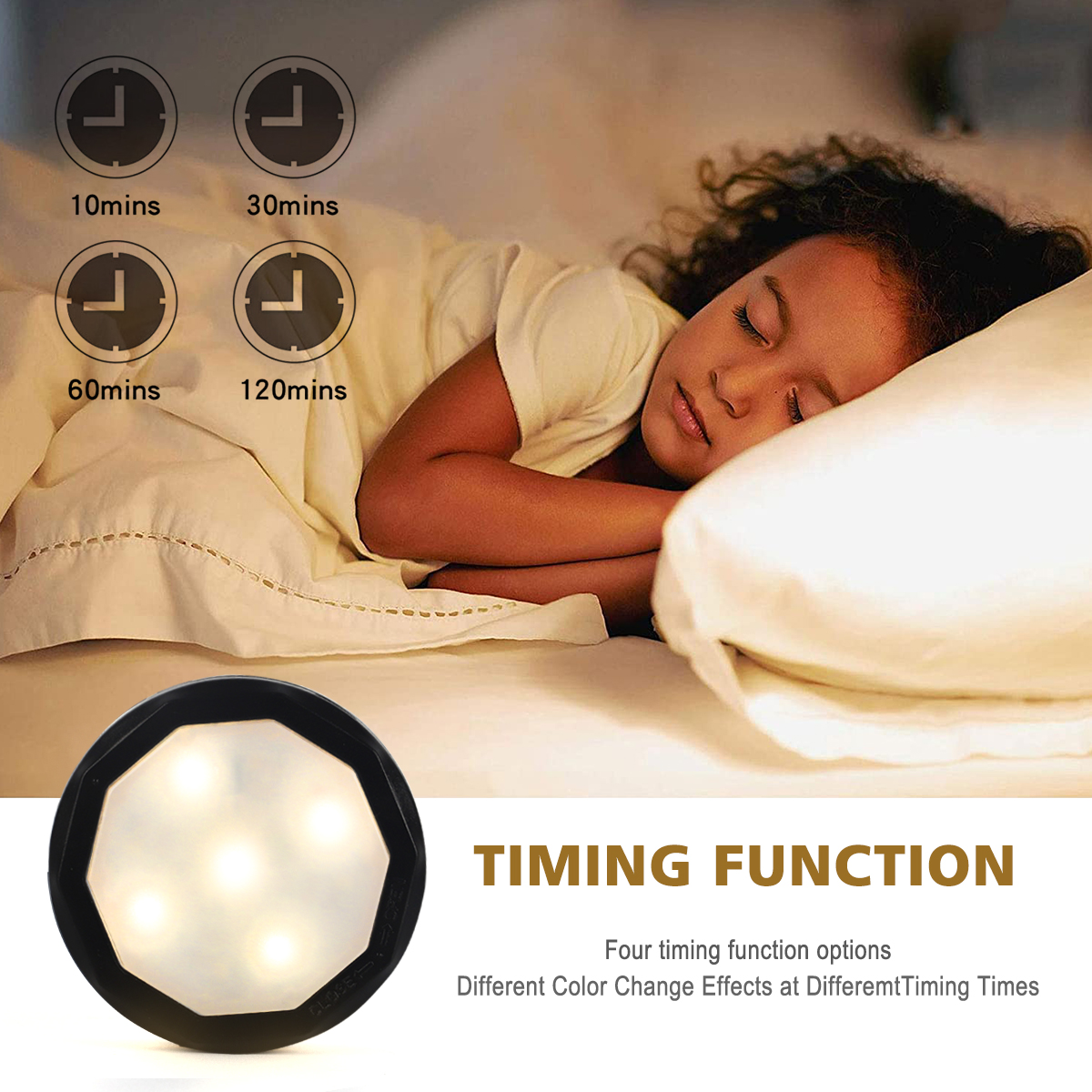 LED Round Night Light Black with Battery