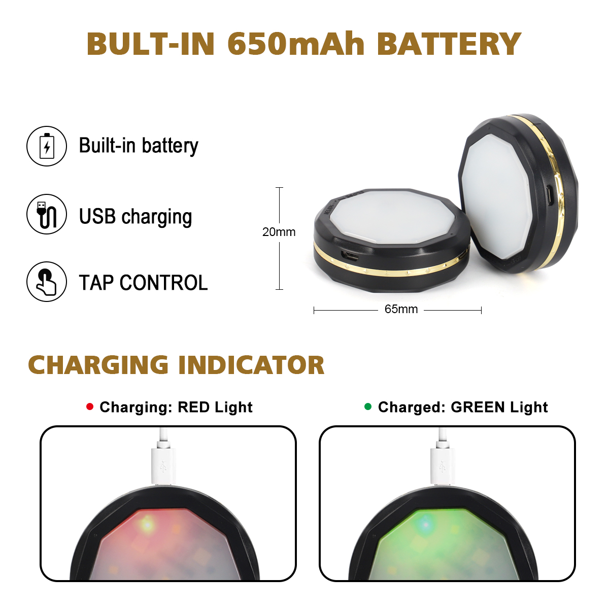 LED Round Night Light Black with Battery