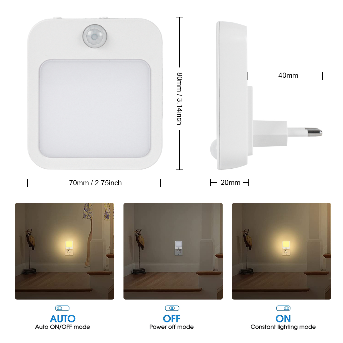 small night light with motion sensor EU plug